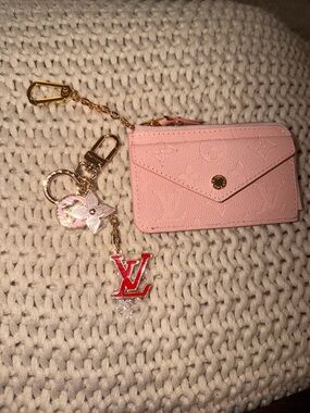 Pink card holder and key chain